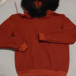 Wine Hoodie with Black Fur Collar Sz Med